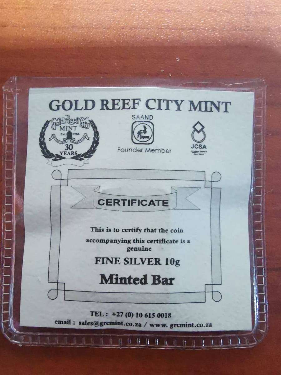 Gold Reef City Mint 10g Fine Silver Minted Bar - Elephant (with COA)