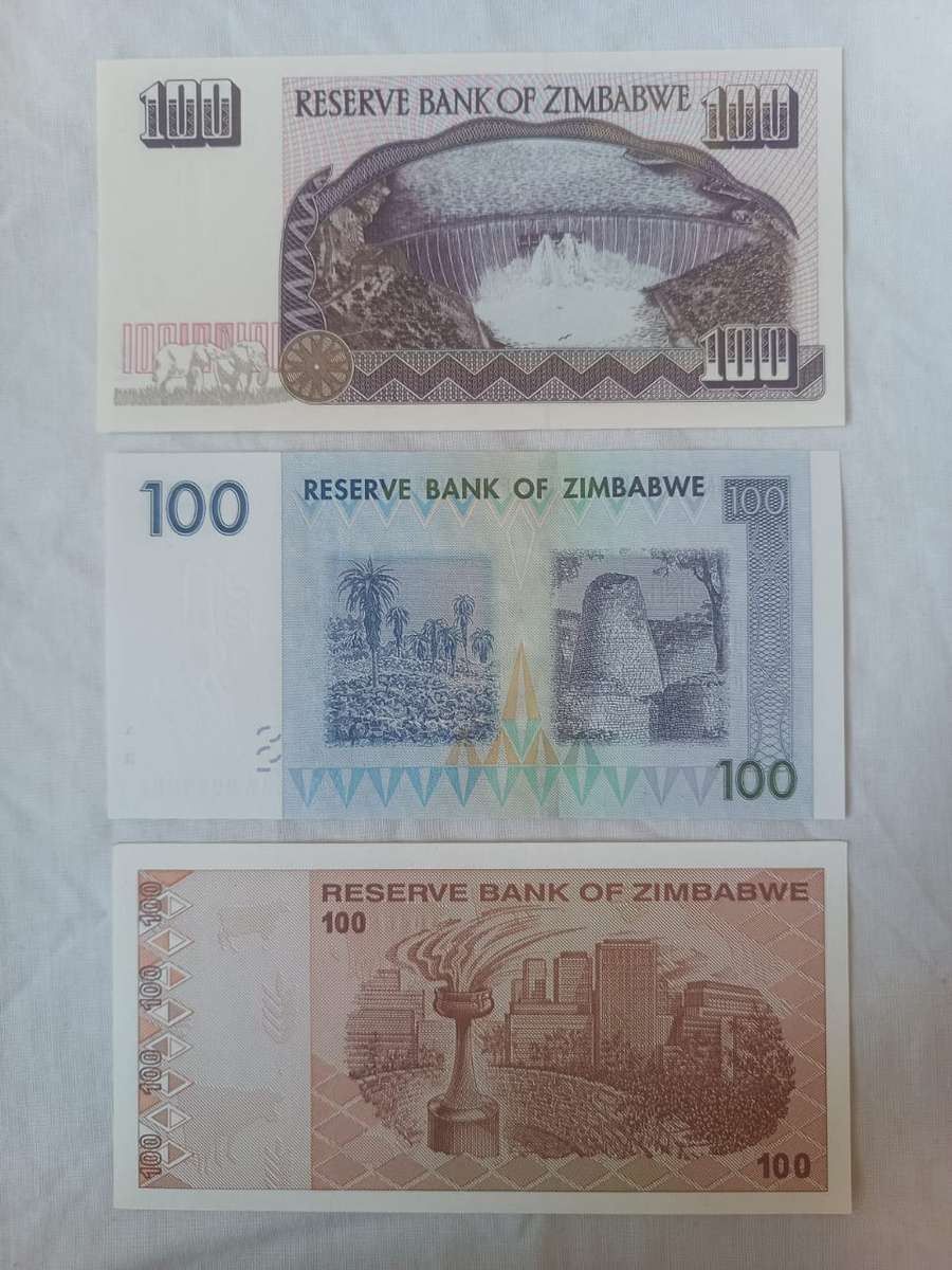 Collectors selection of Zimbabwe one hundred dollar notes