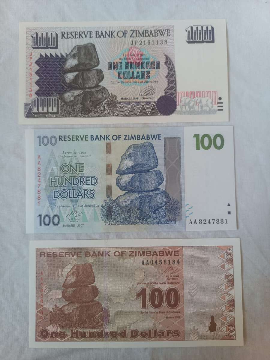 Collectors selection of Zimbabwe one hundred dollar notes