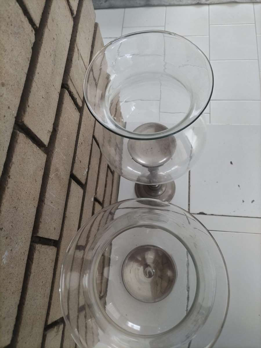 2 x Large Glass Candle Holders