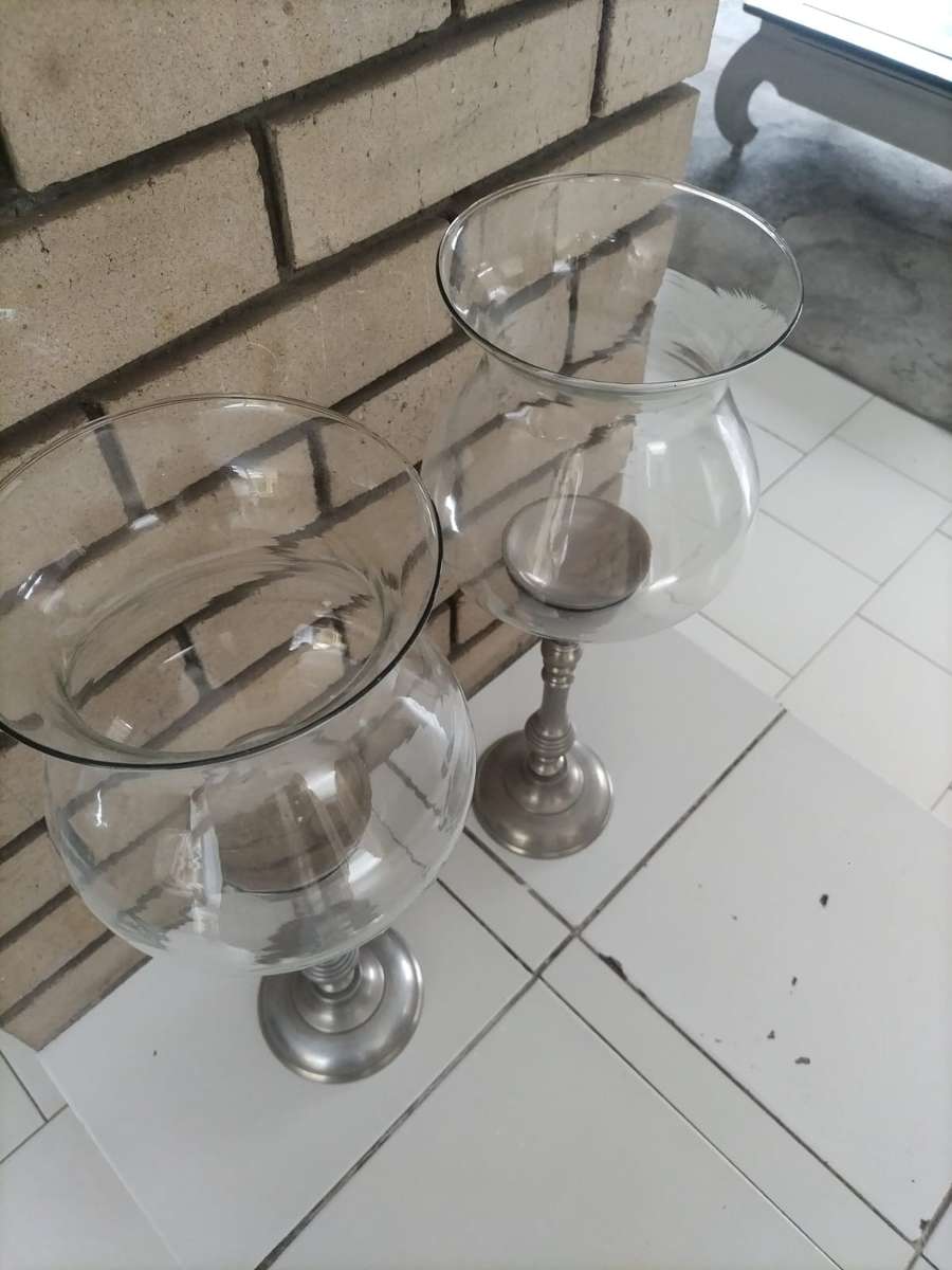 2 x Large Glass Candle Holders