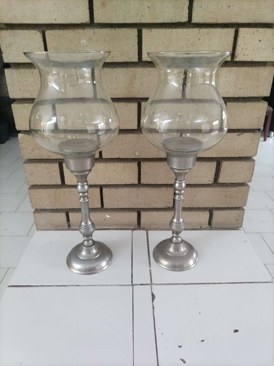 2 x Large Glass Candle Holders