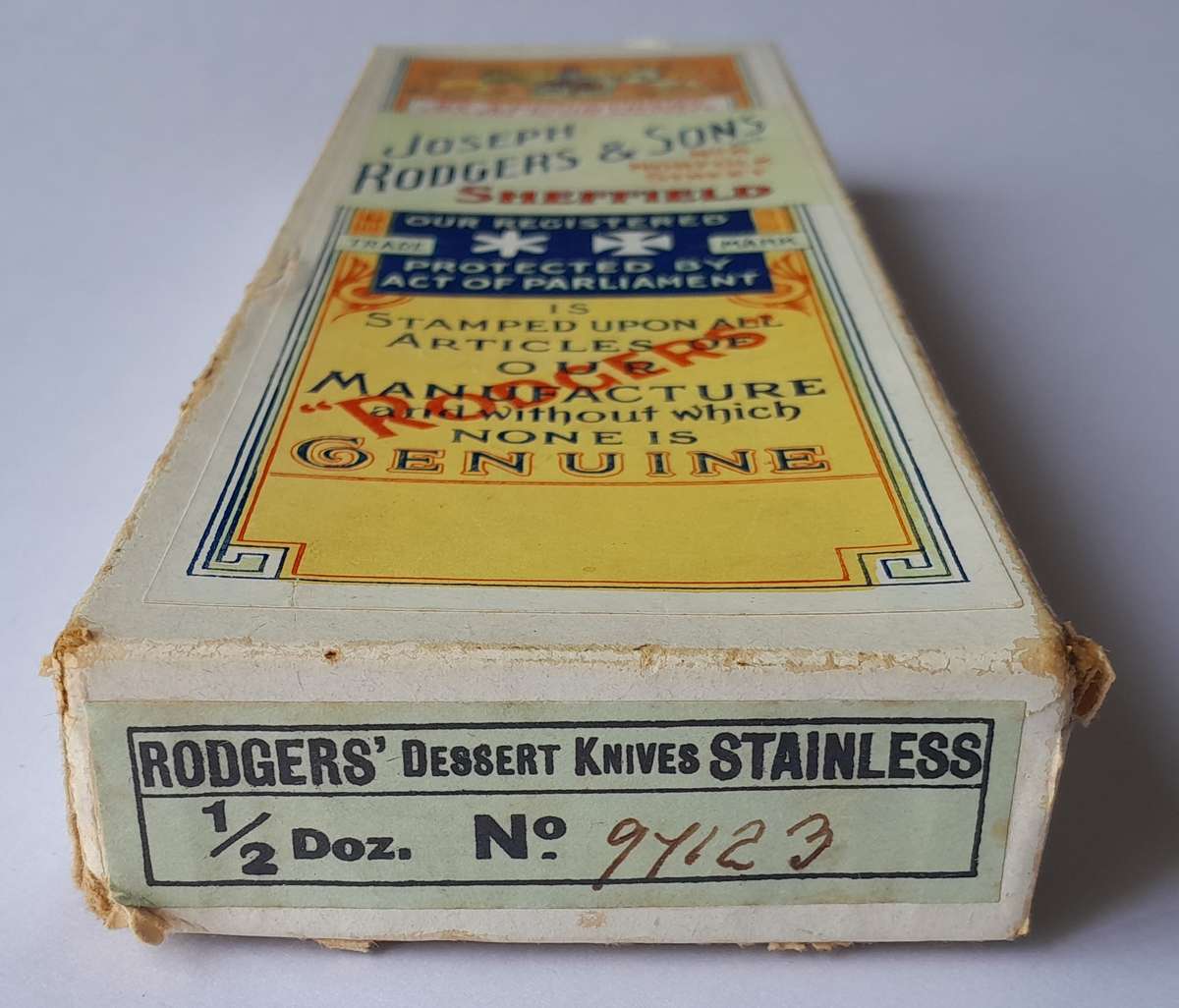 Antique Joseph Rodgers & Sons Set Of Six Dessert Knives With Ivorine Handles. Rare Original Box.