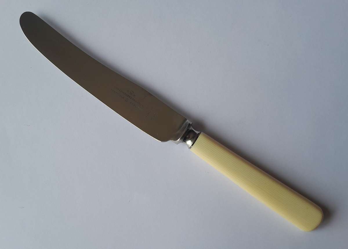 Antique Joseph Rodgers & Sons Set Of Six Dessert Knives With Ivorine Handles. Rare Original Box.