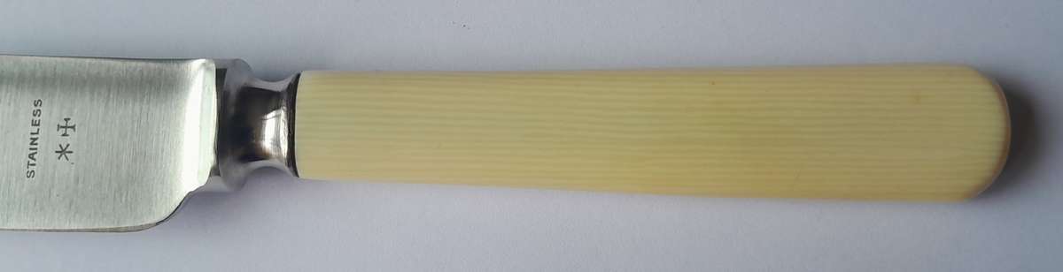 Antique Joseph Rodgers & Sons Set Of Six Dessert Knives With Ivorine Handles. Rare Original Box.