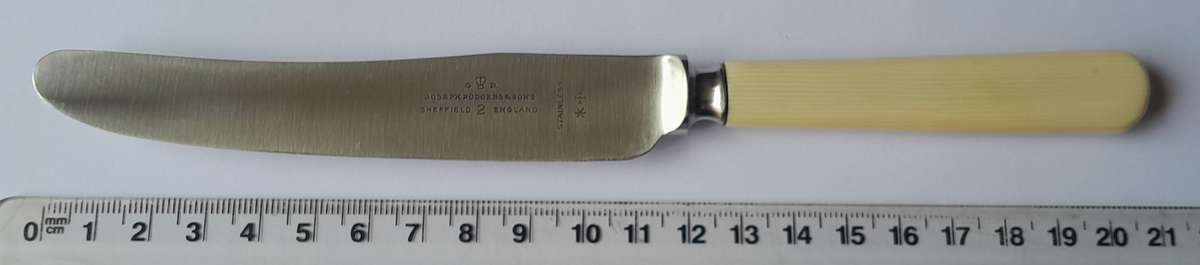 Antique Joseph Rodgers & Sons Set Of Six Dessert Knives With Ivorine Handles. Rare Original Box.