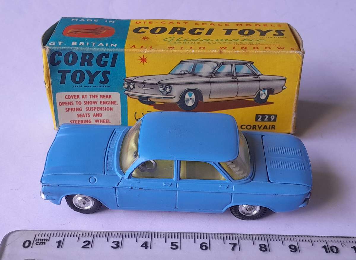 Corgi Toys 229 Chevrolet Corvair In Original Box. 9.7cm.