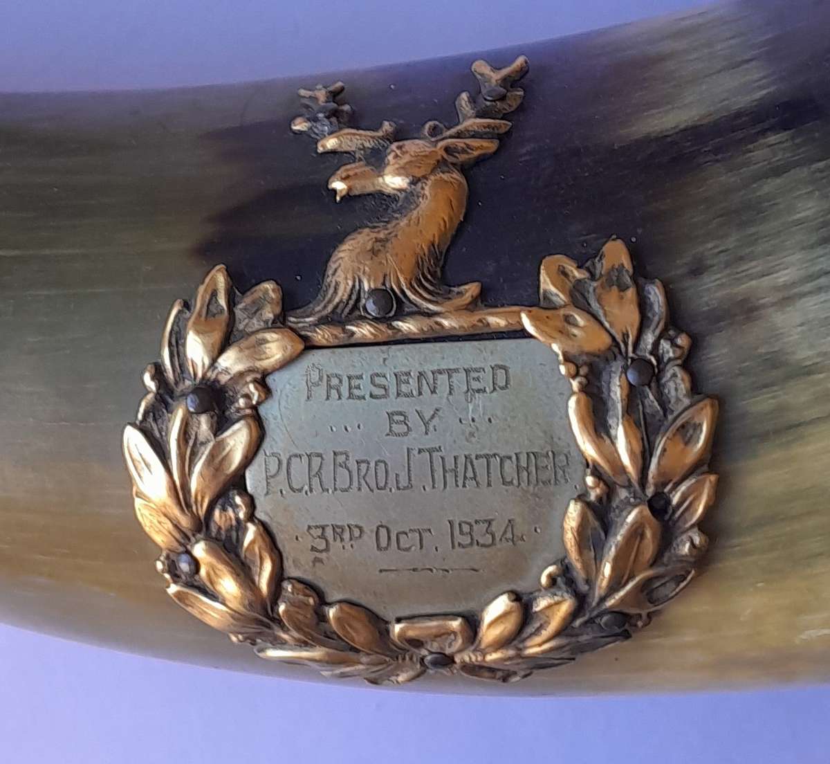 Antique Horn And Silver Plated Hunting Horn. Dated 1934. Length : 34 cm.