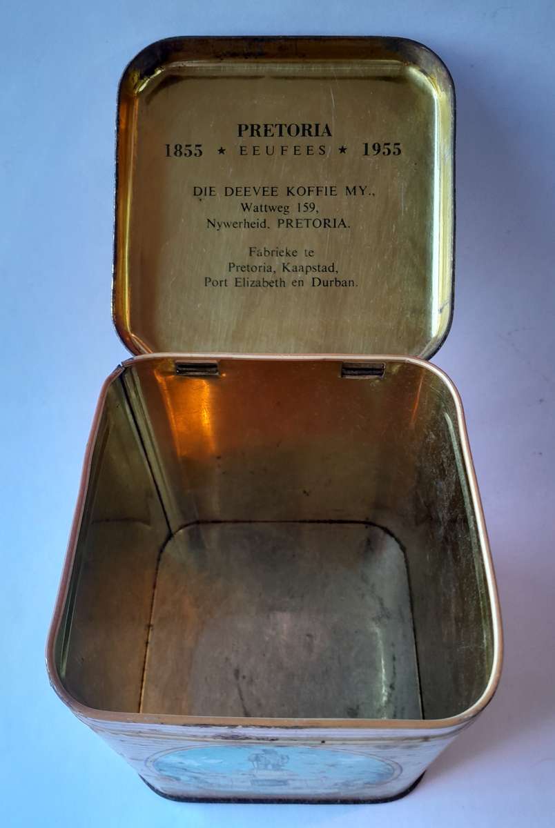 Vintage 1855-1955 Pretoria Eeufees Metal Coffee Tin.