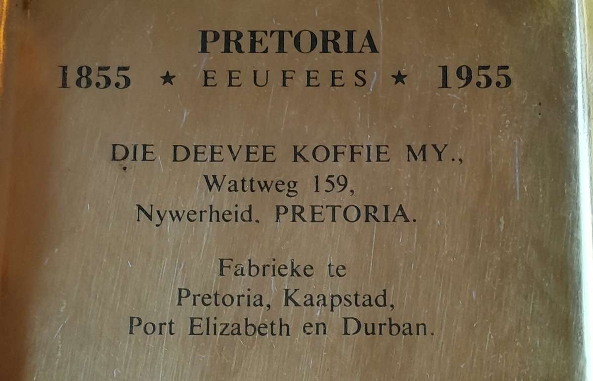 Vintage 1855-1955 Pretoria Eeufees Metal Coffee Tin.