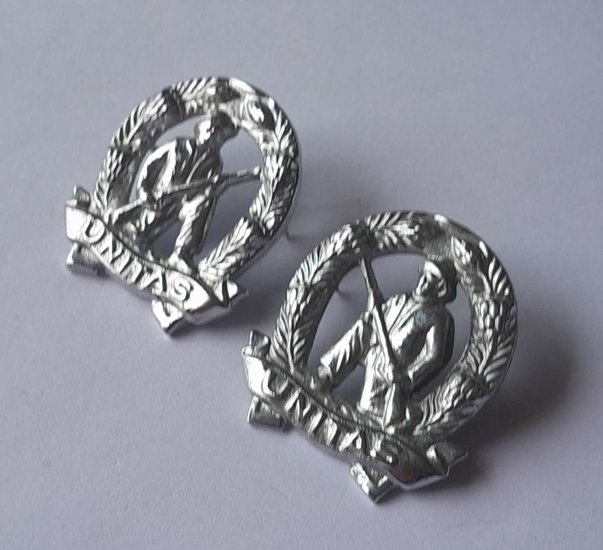 Pair SADF Commando Collar Badges (Facing).  Pins Intact.