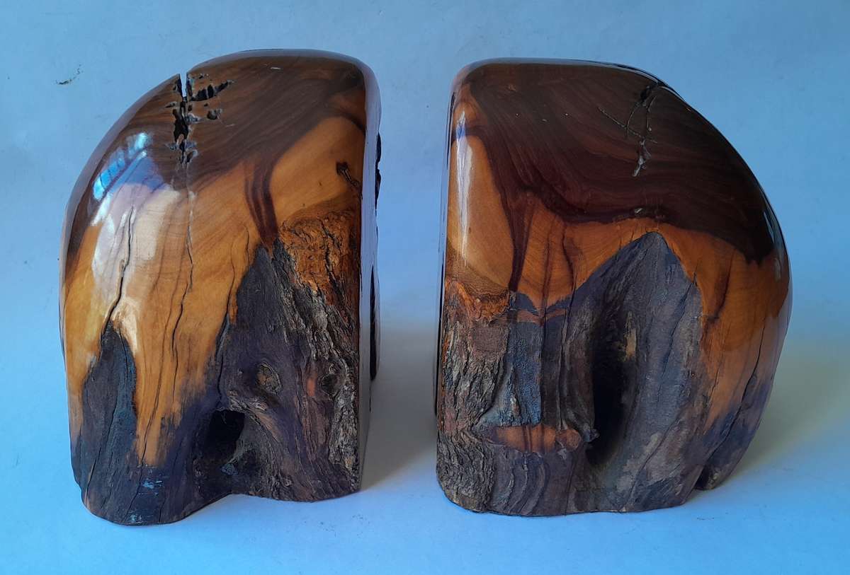 Vintage Pair of Australian Polished Mulga Wood Bookends.