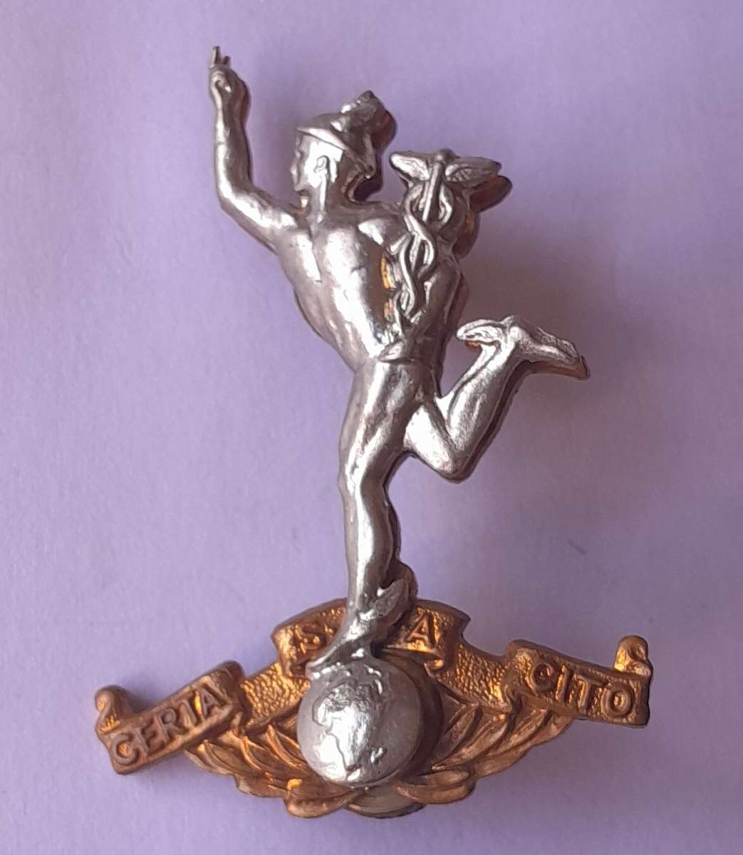 SADF Corps of Signals Bi-Metal Beret Badge.  All Screw Lugs Intact.