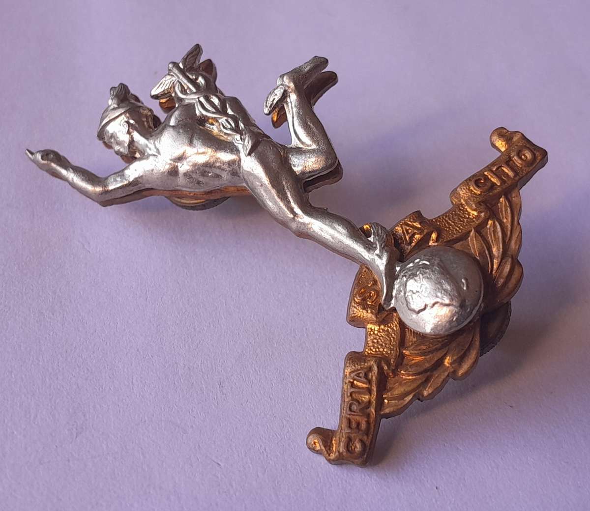 SADF Corps of Signals Bi-Metal Beret Badge.  All Screw Lugs Intact.