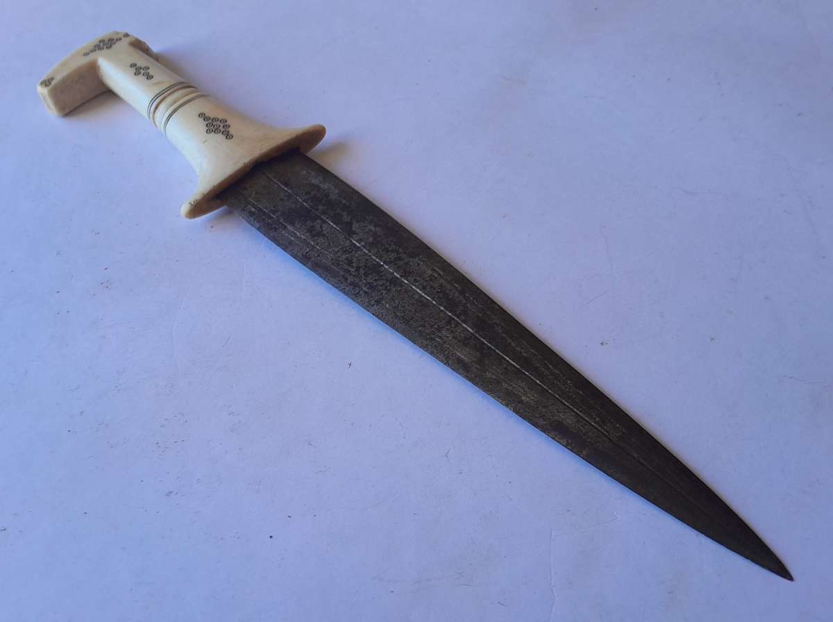 Rare Antique Anglo-Egyptian Sudan Dagger. Hippo Tusk Handle. Crocodile and Camel Sheath.