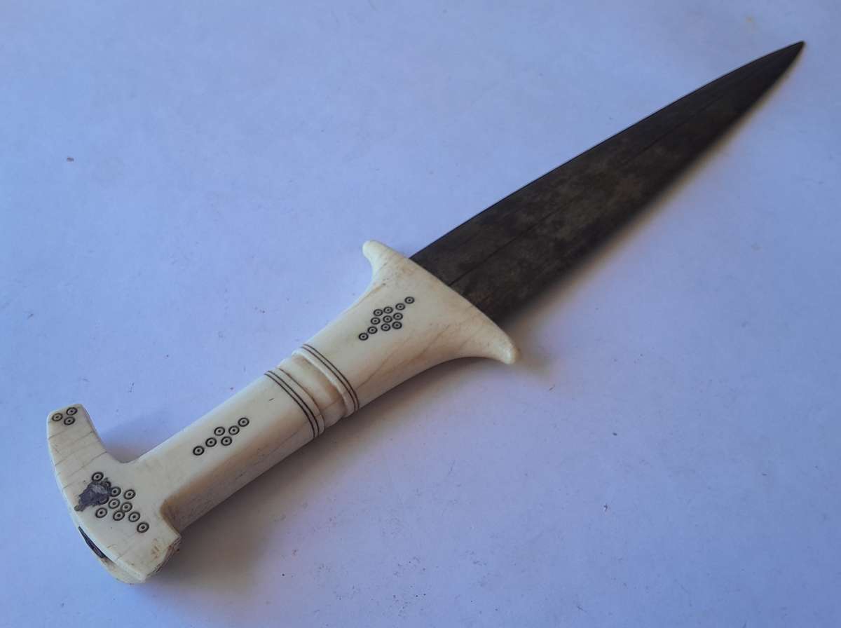 Rare Antique Anglo-Egyptian Sudan Dagger. Hippo Tusk Handle. Crocodile and Camel Sheath.