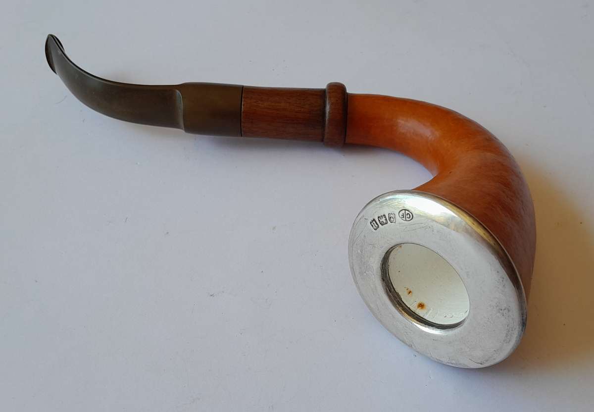 Antique Calabash Pipe With Solid Silver Rim. Birmingham, 1919. Unsmoked.