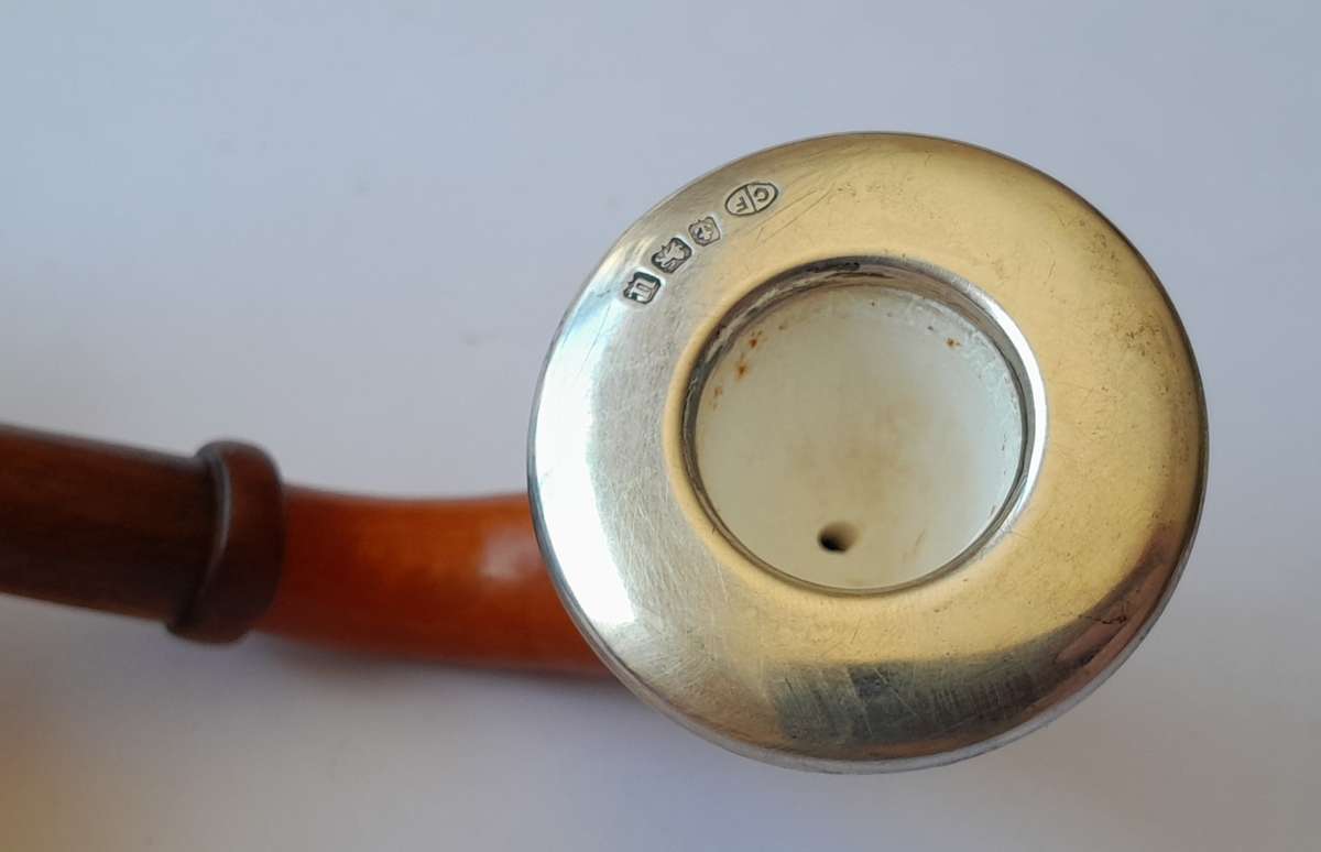 Antique Calabash Pipe With Solid Silver Rim. Birmingham, 1919. Unsmoked.