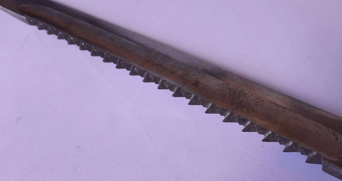 "Reserved" WW1 German South West Africa 1909 Erfurt Sawback Bayonet. Matching Numbers Scabbard.