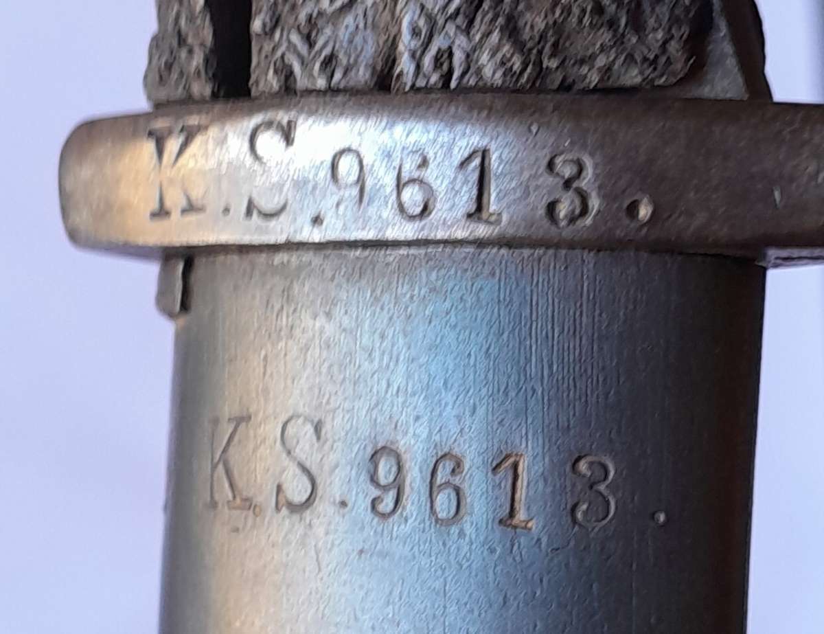 "Reserved" WW1 German South West Africa 1909 Erfurt Sawback Bayonet. Matching Numbers Scabbard.