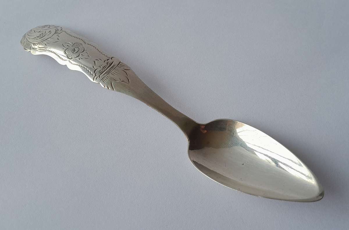An 1858 Dutch hallmarked solid silver spoon. 833 silver.