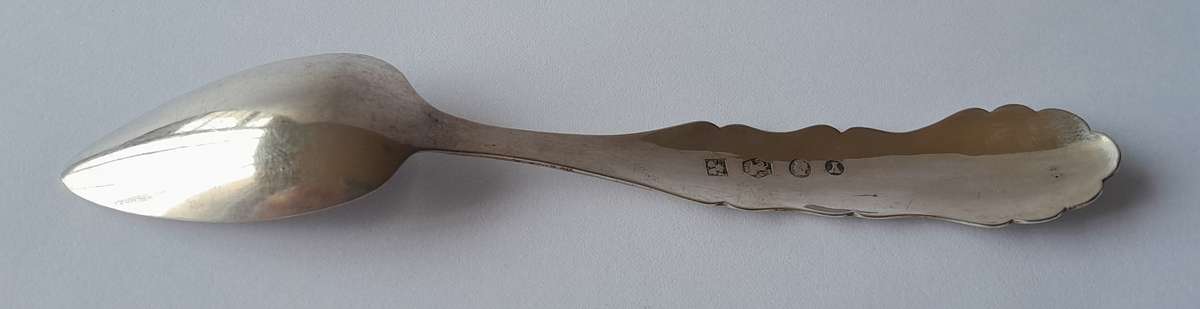 An 1858 Dutch hallmarked solid silver spoon. 833 silver.