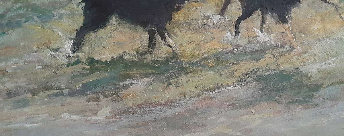 "Reserved" SA Artist Peter Jander Impressionist Oil On Board "Dogs on The Beach".