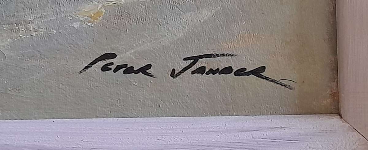 "Reserved" SA Artist Peter Jander Impressionist Oil On Board "Dogs on The Beach".