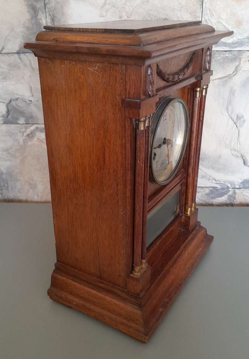Antique Oak Cased HAC Wurttemburg Mantel Clock. Superb Condition.
