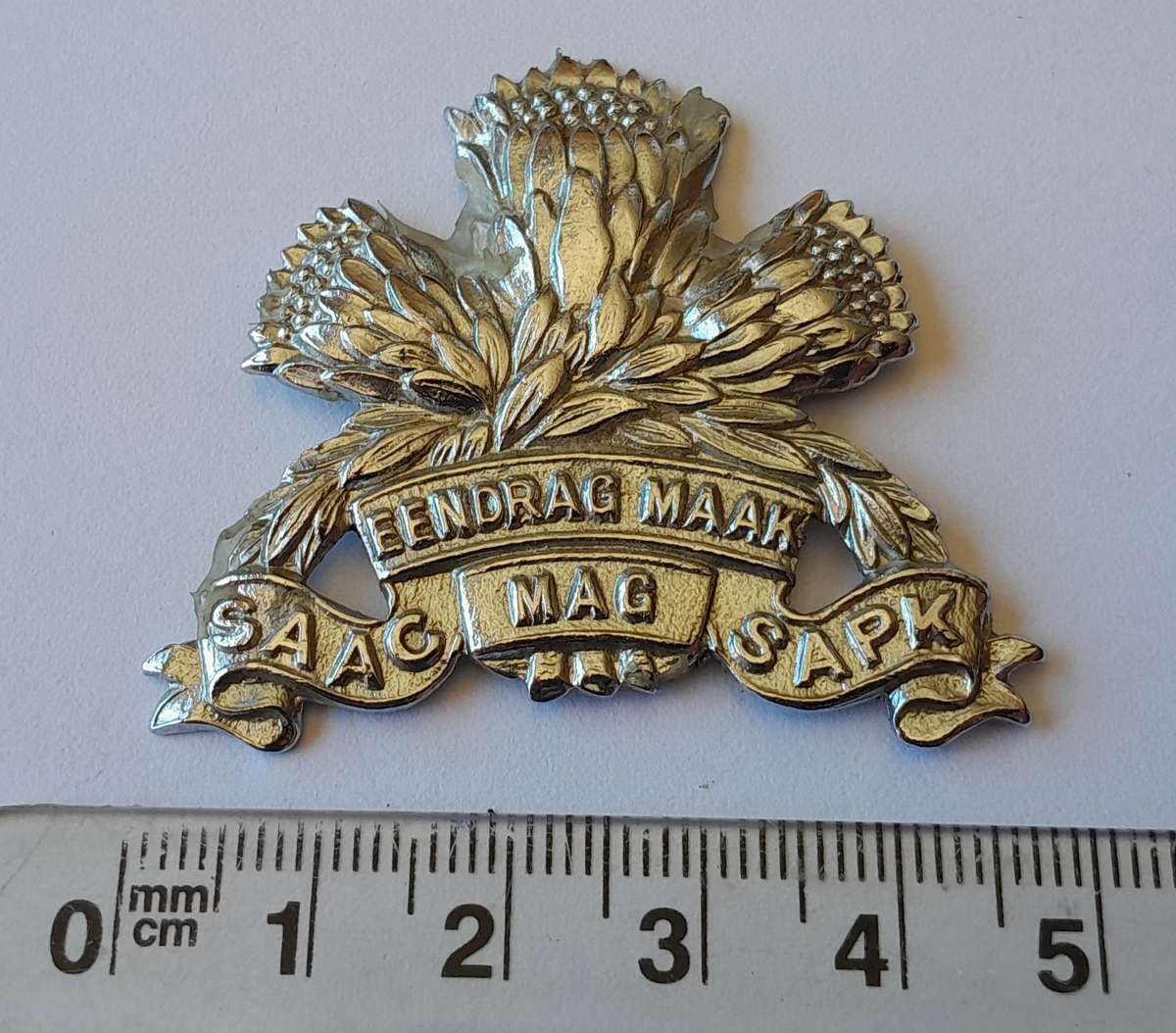 SA Armoured Corps Cap Badge.  No Lugs.