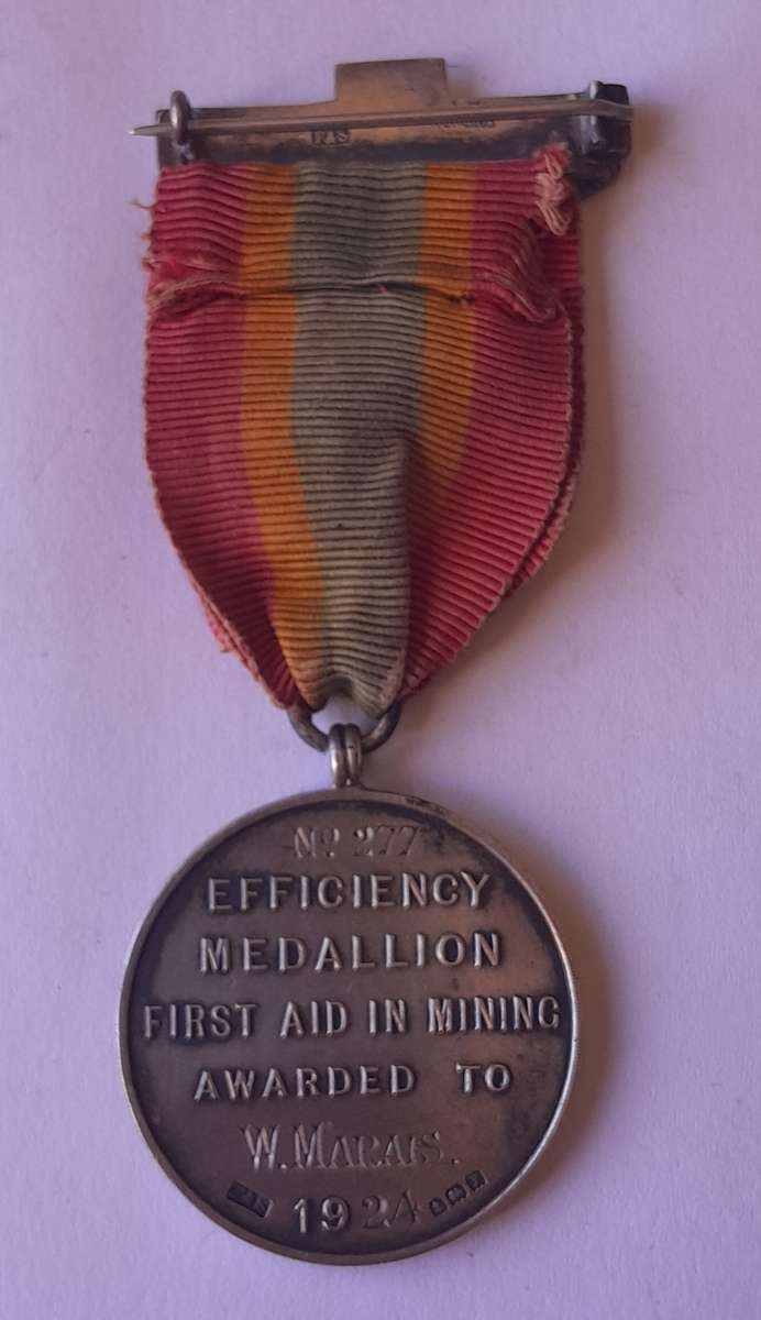 1924 Solid Silver and Enamel First Aid in Mining Red Cross Medal. Hallmarked.