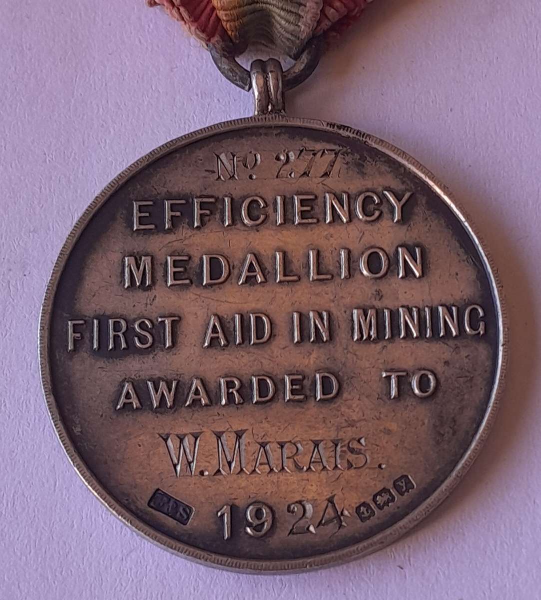 1924 Solid Silver and Enamel First Aid in Mining Red Cross Medal. Hallmarked.