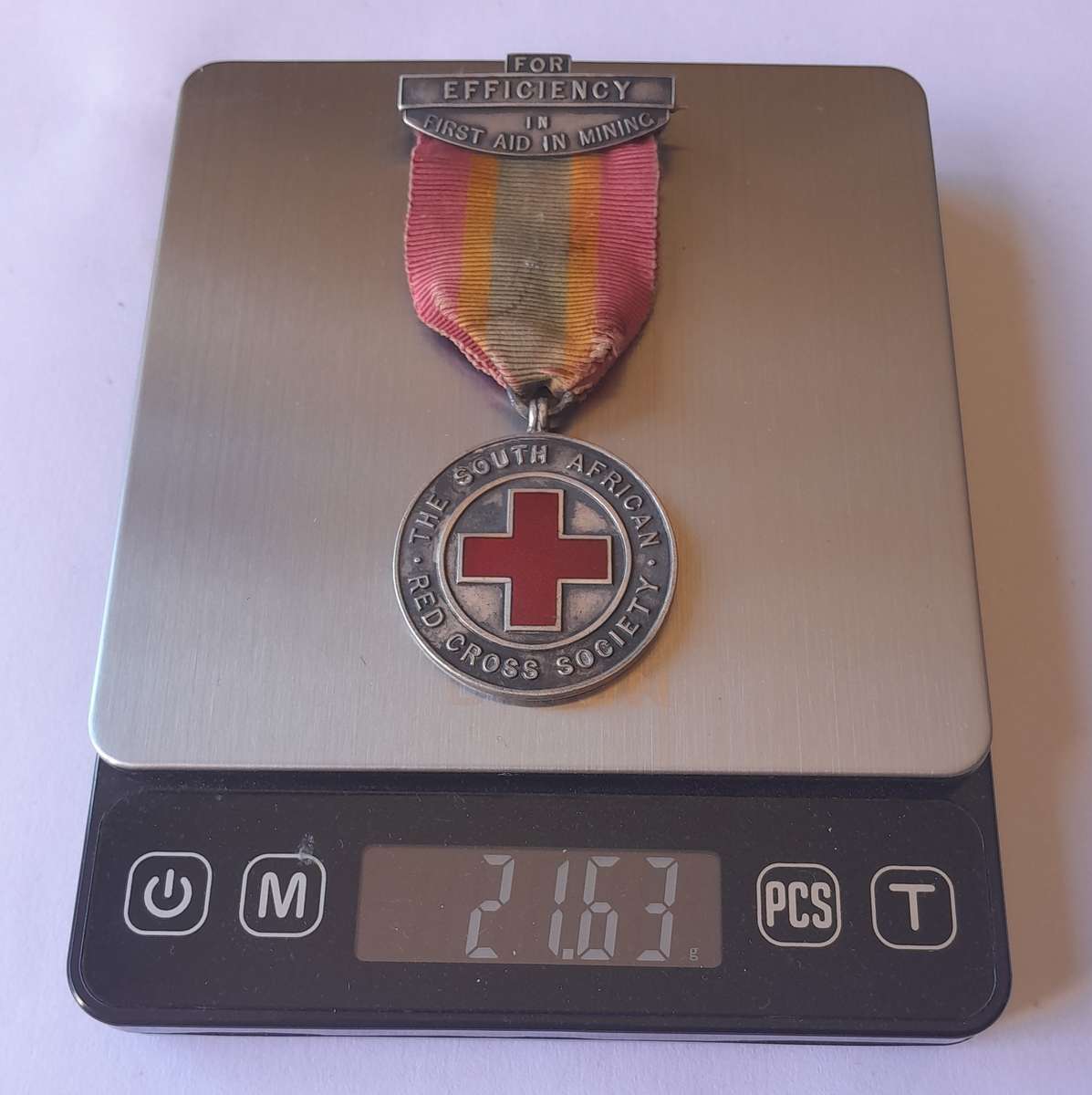 1924 Solid Silver and Enamel First Aid in Mining Red Cross Medal. Hallmarked.