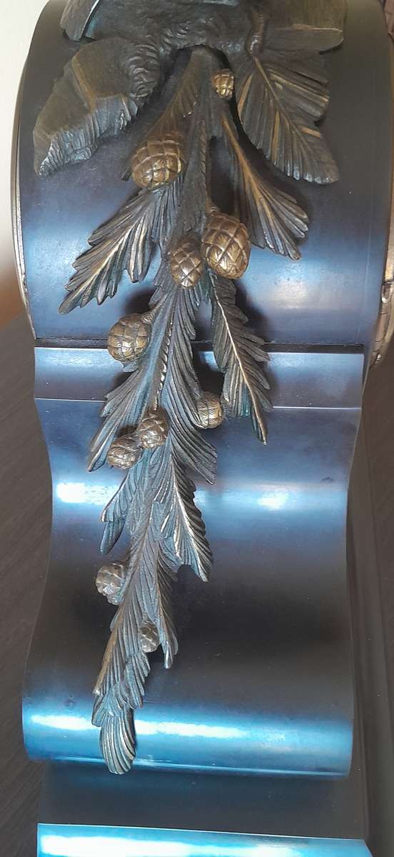 "Reserved". Antique AD Mougin Black Slate & Bronze Mantel Clock.  50 x 45cm.  Running.