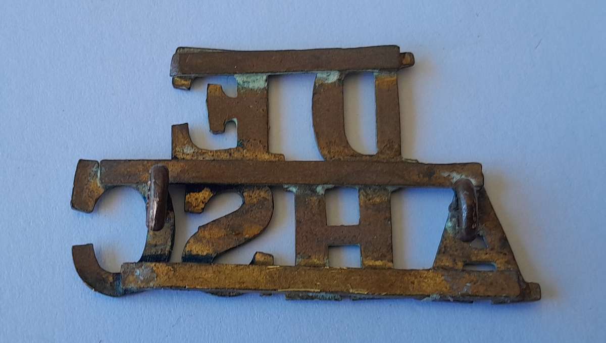 Early DEAHSC Brass Shoulder Title. Lugs Intact.