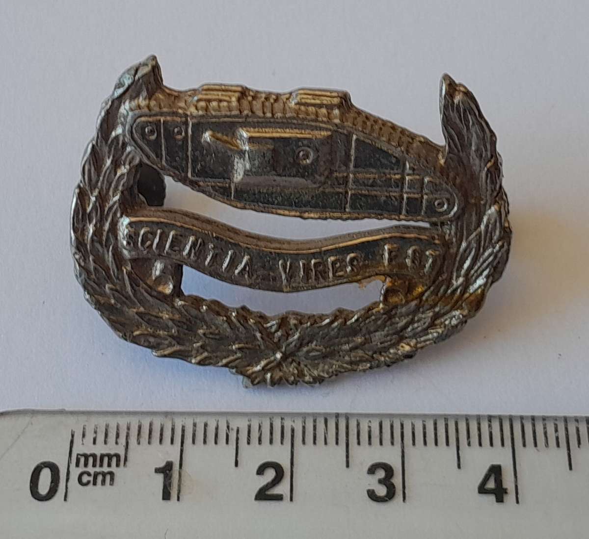 Early SA School of Armour Beret Badge.  Lugs Intact.