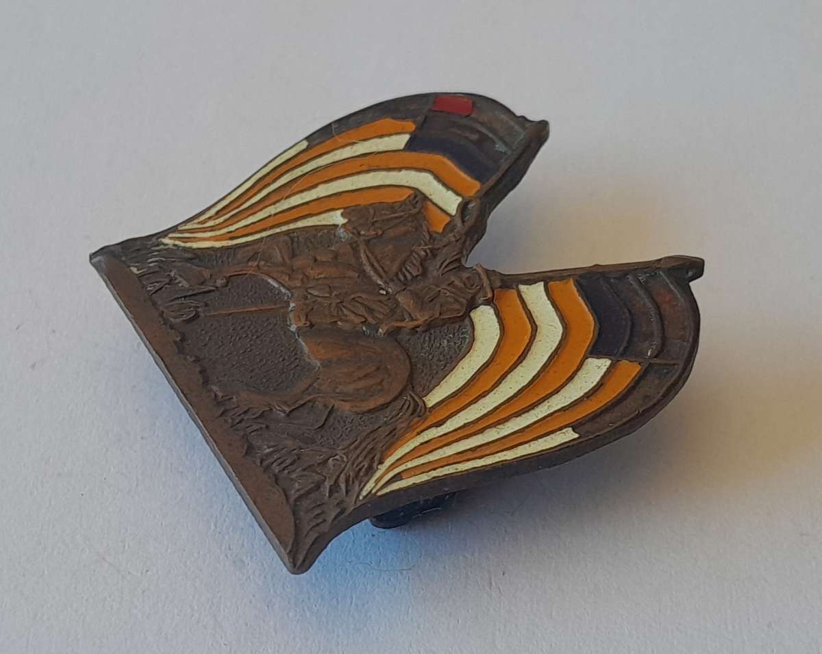 Rare Orange Free State Mounted Boer Enameled Lapel Badge.  Pin Intact.