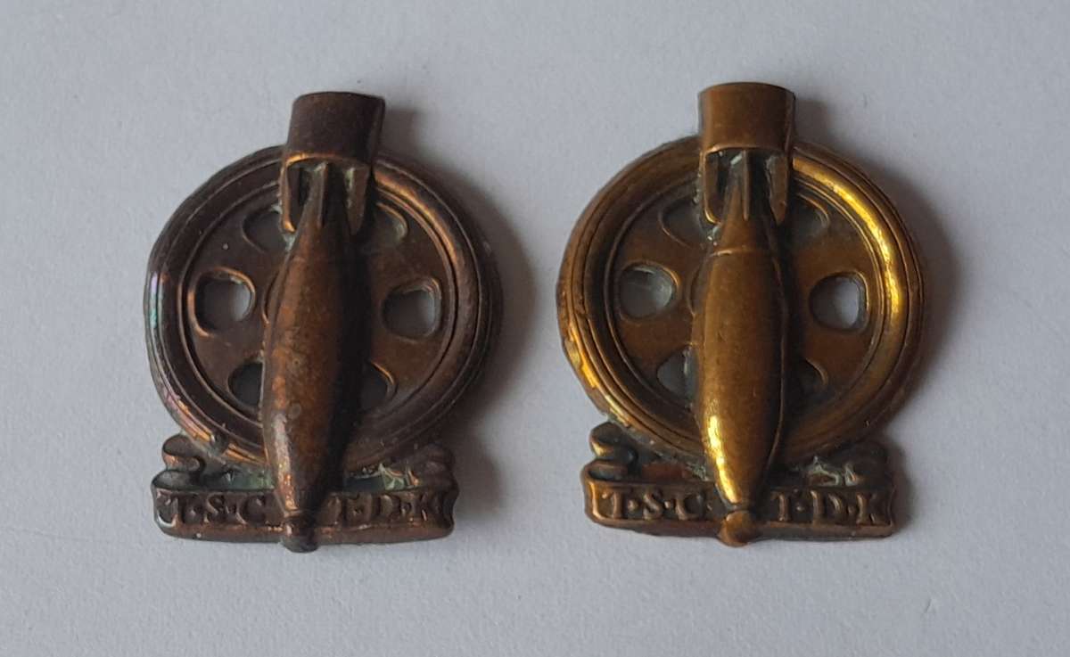 Pair SA Army Technical Service Corps Collar Badges.  No Pins.
