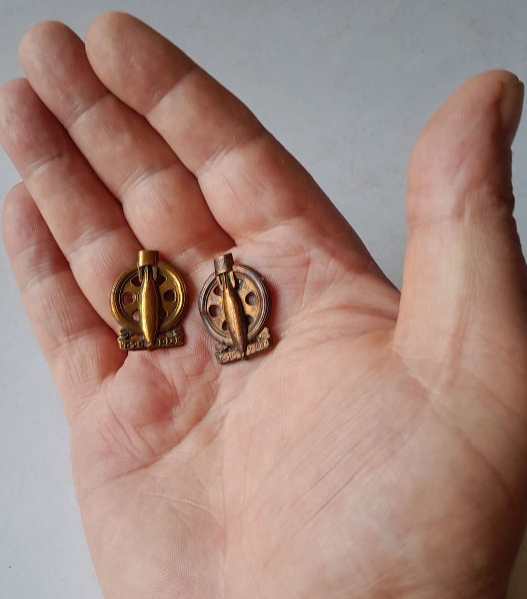 Pair SA Army Technical Service Corps Collar Badges.  No Pins.