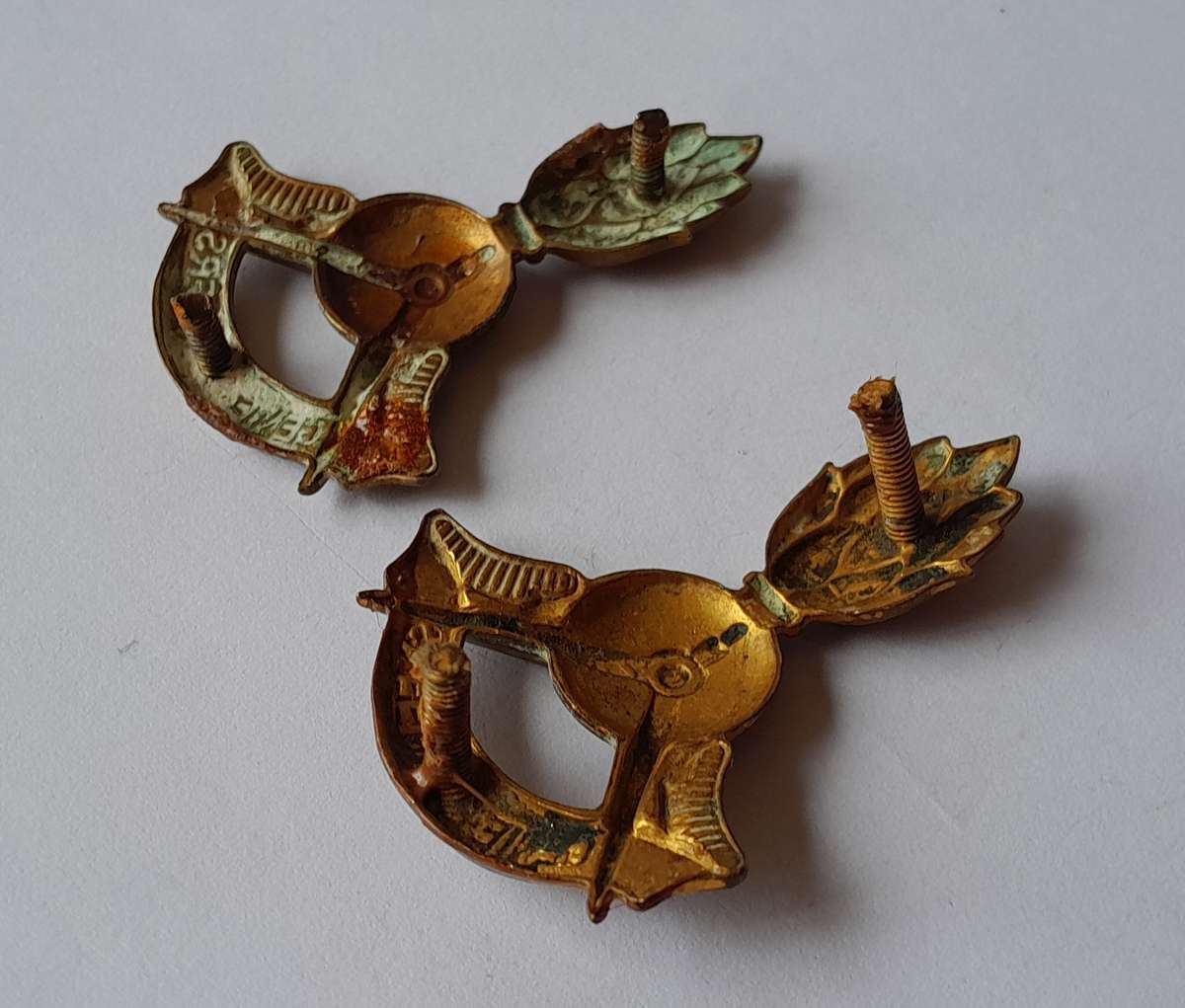 Pair SA Army Engineer Corps Badges.  Lugs Intact.