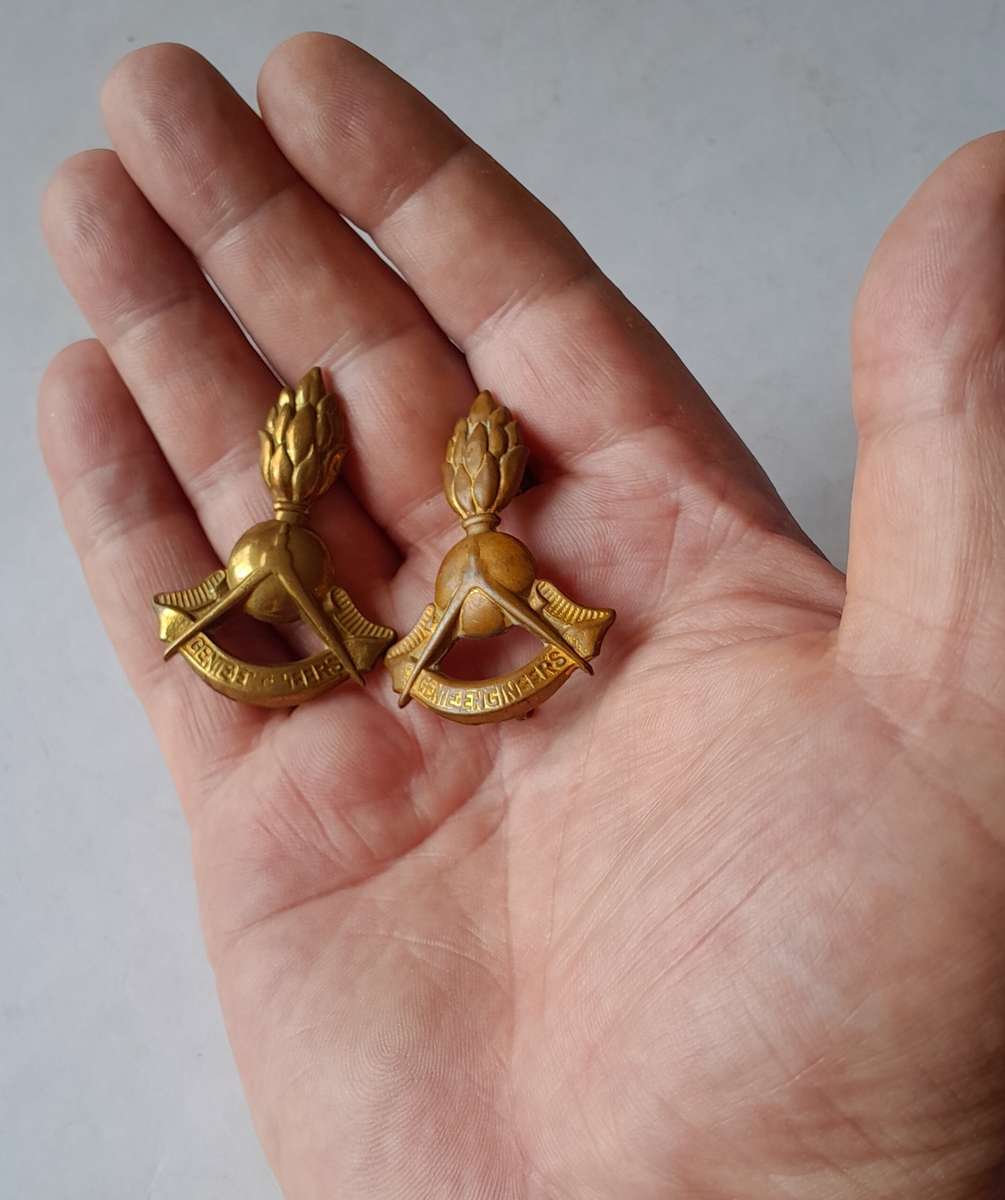 Pair SA Army Engineer Corps Badges.  Lugs Intact.