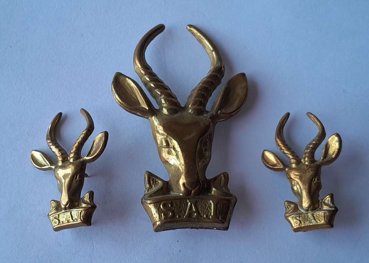 SA Army Infantry "Bok Kop" Badge Set.  Lugs and Pins Intact.
