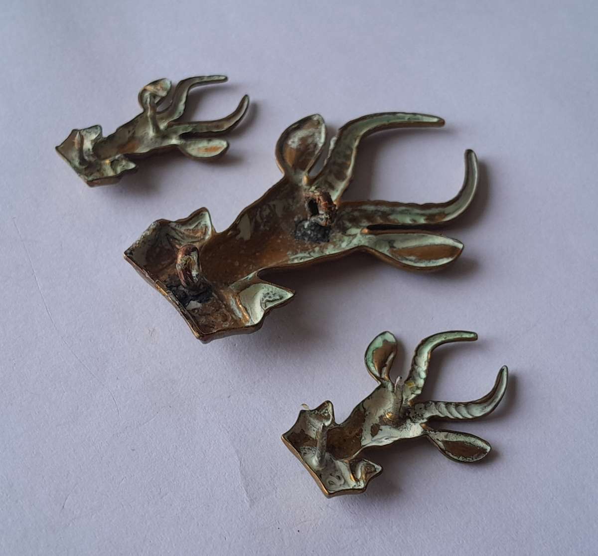 SA Army Infantry "Bok Kop" Badge Set.  Lugs and Pins Intact.