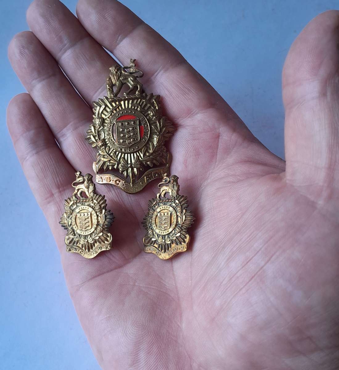 SA Army Service Corps Badge Set.  Lugs Intact.