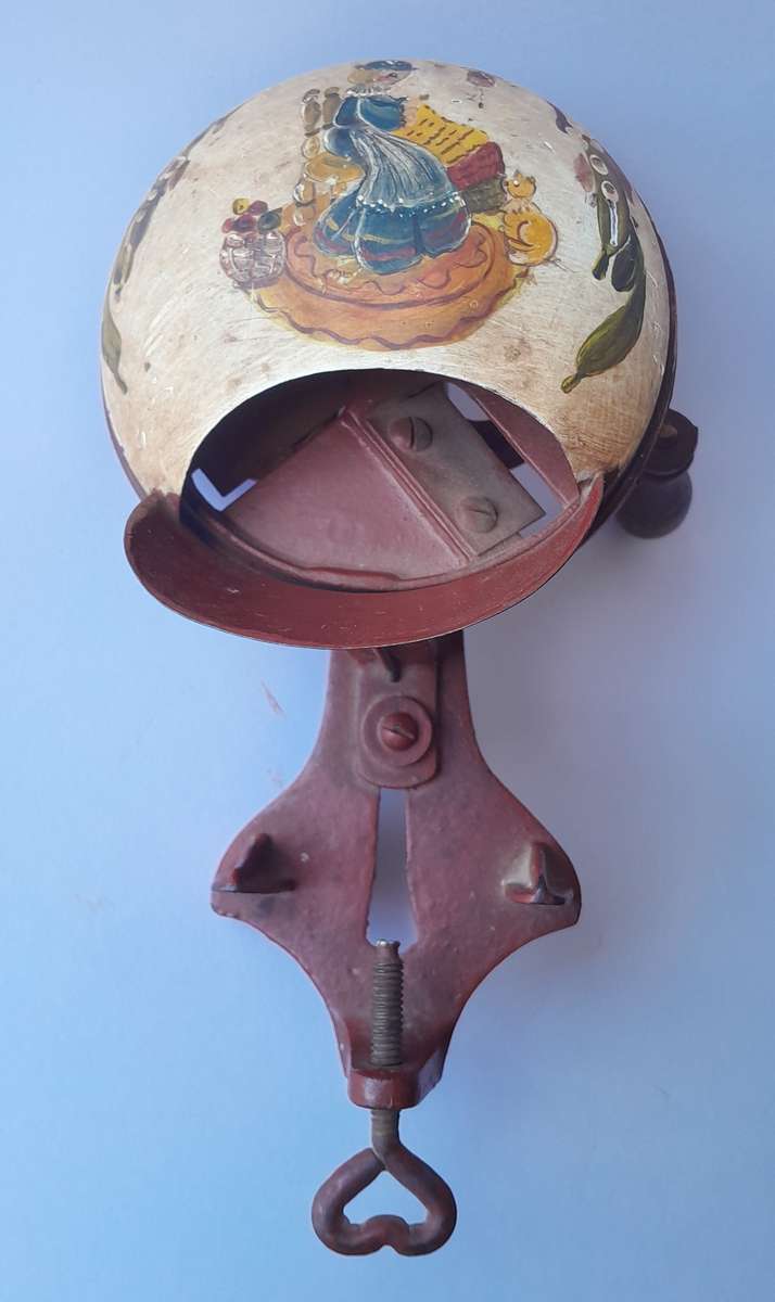 Antique Folk Art Cast Iron Hand Painted Bean Slicer.