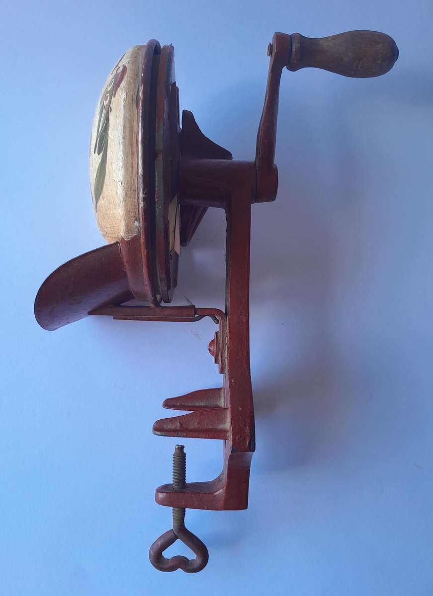 Antique Folk Art Cast Iron Hand Painted Bean Slicer.