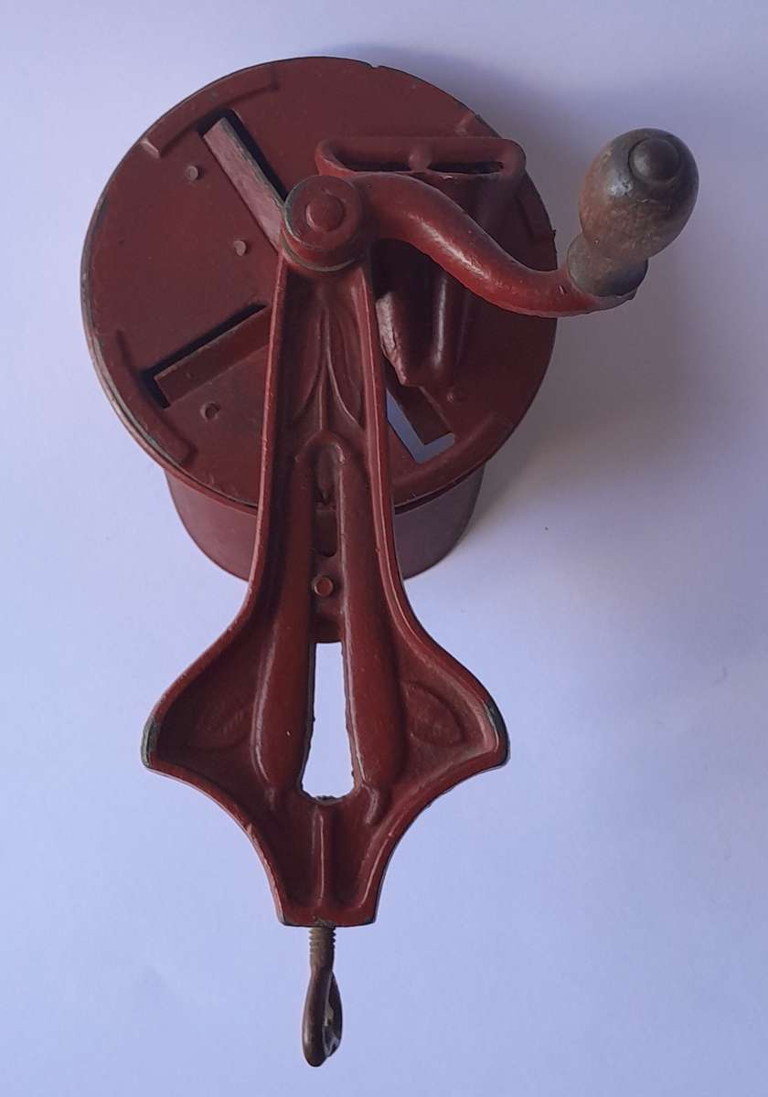 Antique Folk Art Cast Iron Hand Painted Bean Slicer.