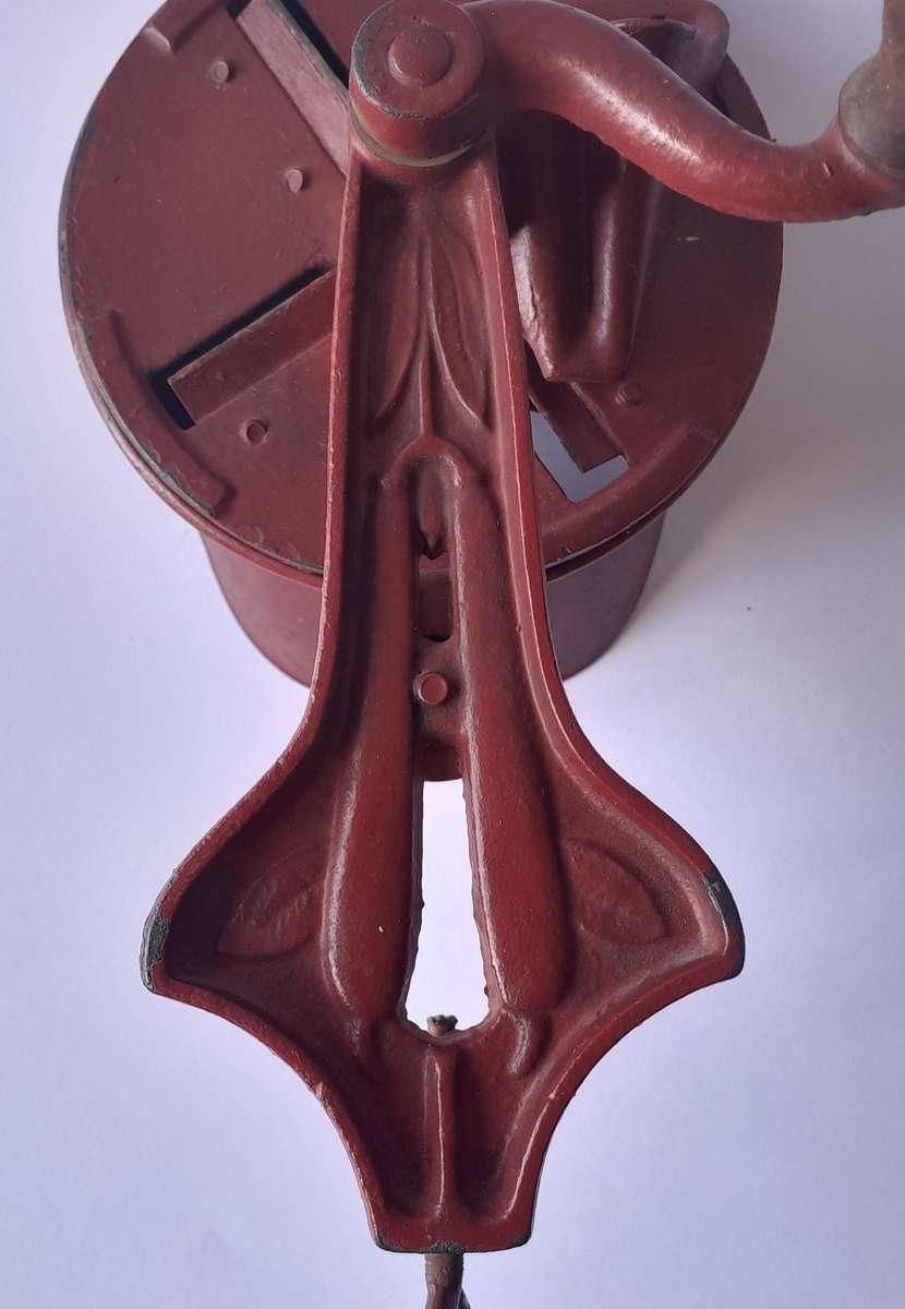 Antique Folk Art Cast Iron Hand Painted Bean Slicer.