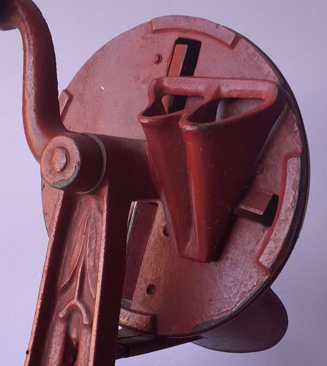 Antique Folk Art Cast Iron Hand Painted Bean Slicer.