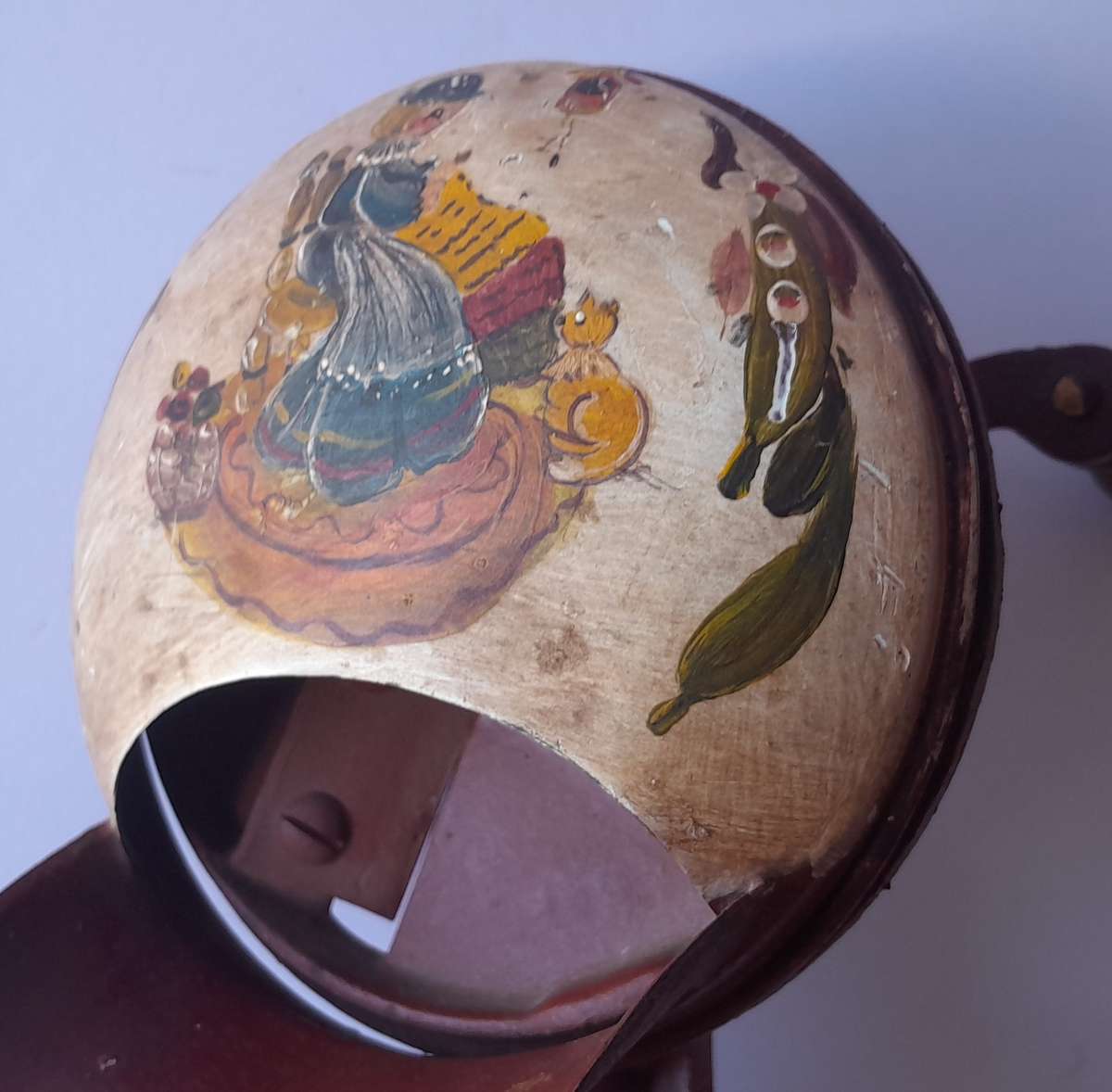 Antique Folk Art Cast Iron Hand Painted Bean Slicer.